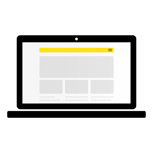 Graphic of a laptop screen showing a blank content module.