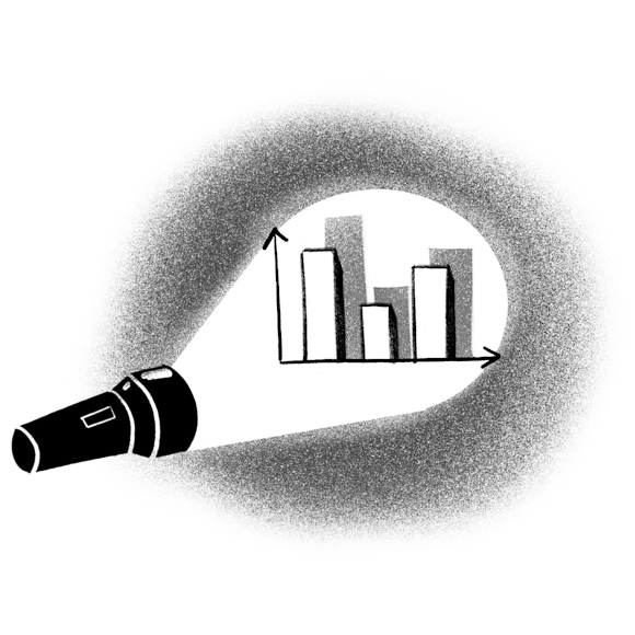 Flashlight pointing at bar graph