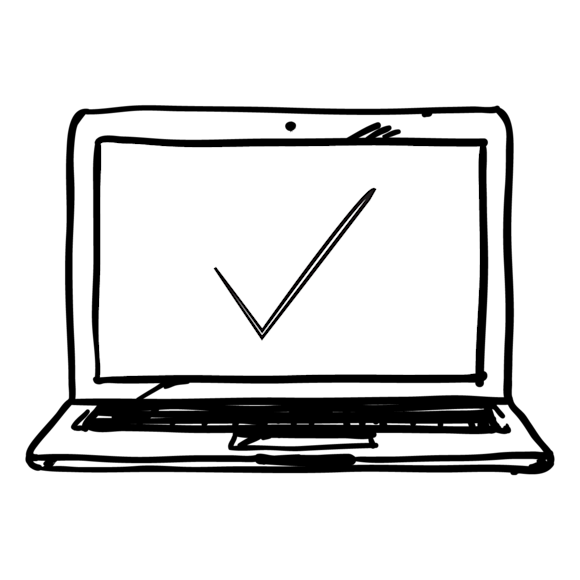 laptop with a check mark on the screen