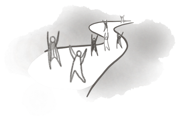 People walking down road