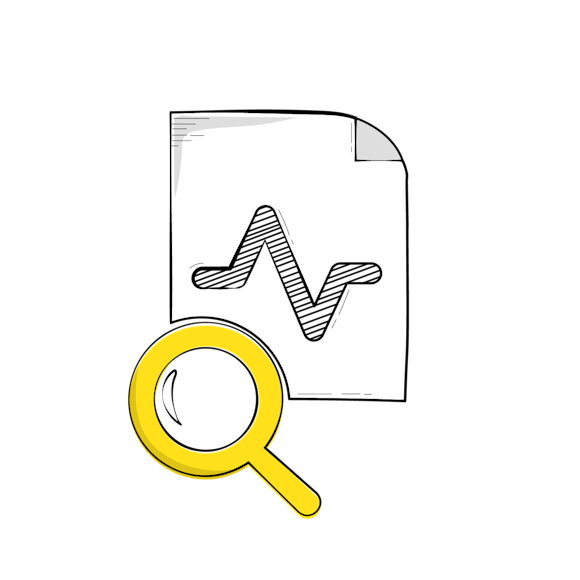 A magnifying glass and a graph icon