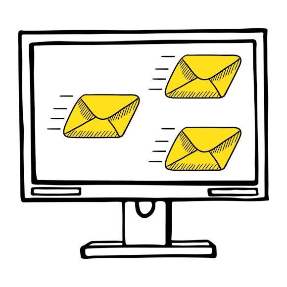 A computer screen showing several emails being sent