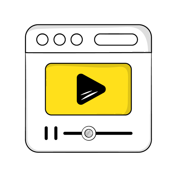 Simple video player interface with black play button on yellow screen and playback controls below