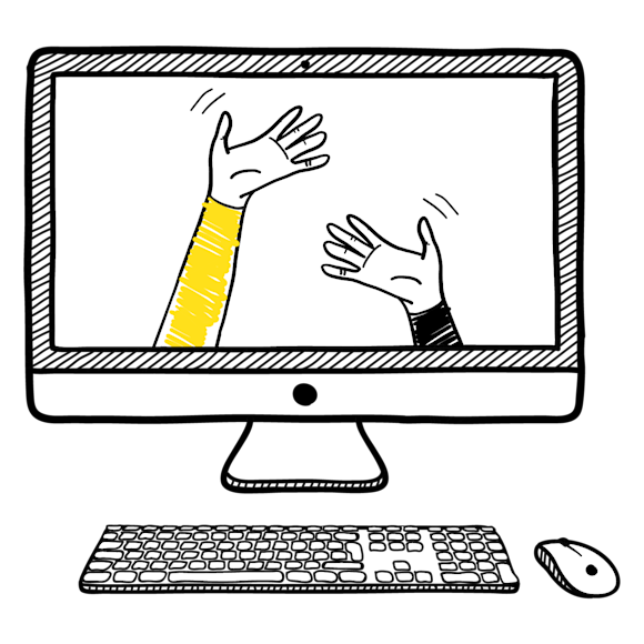 hands waving on screen