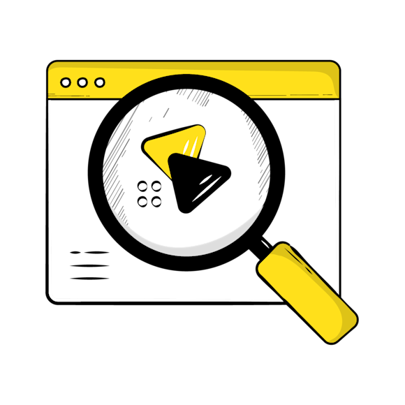 A magnifying glass icon hovering over a favicon