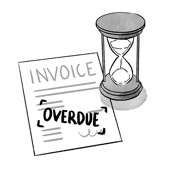 Overdue notice next to an hour glass