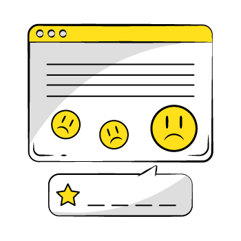What are email lists? - A browser window showing yellow sad face emojis and star ratings