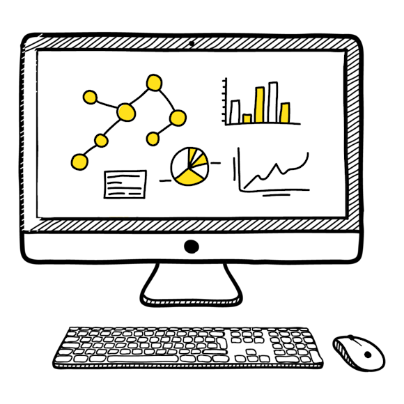 computer with data on the screen