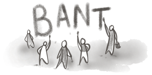 People spray painting the word ‘bant’