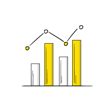 stay competitive with machine learning - Simple bar graph showing alternating white and yellow vertical bars of varying heights with small dots above some bars
