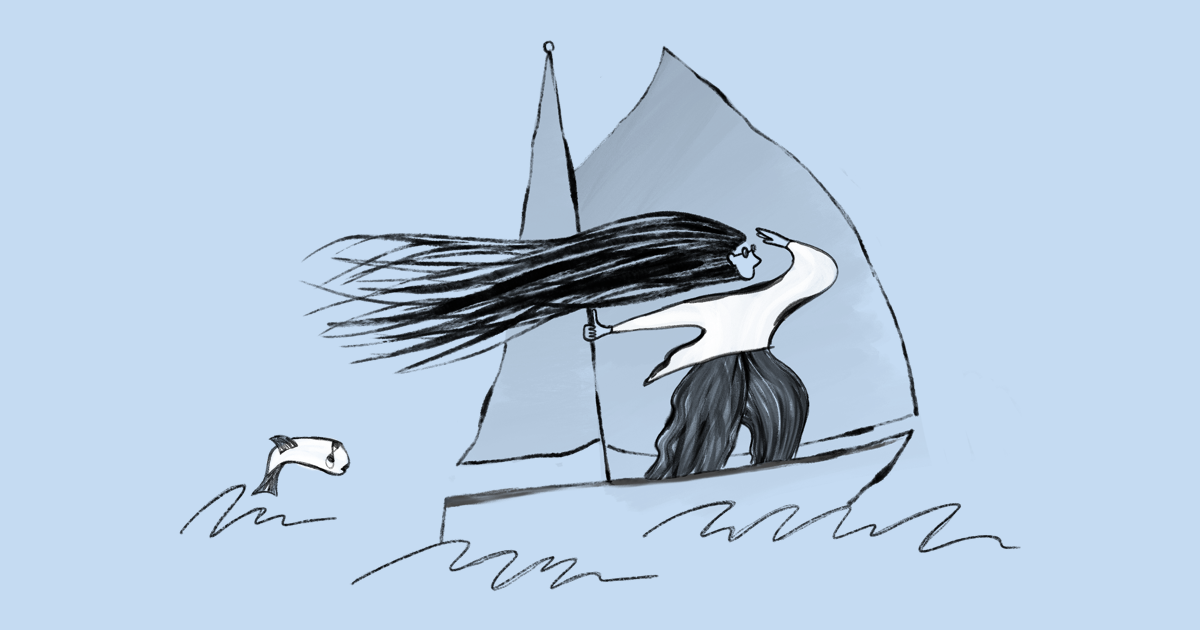 Illustration of woman on sailboat.