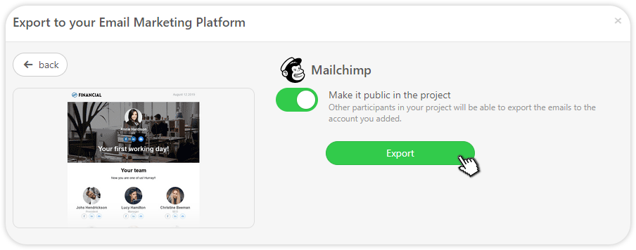 Image of exporting to Mailchimp