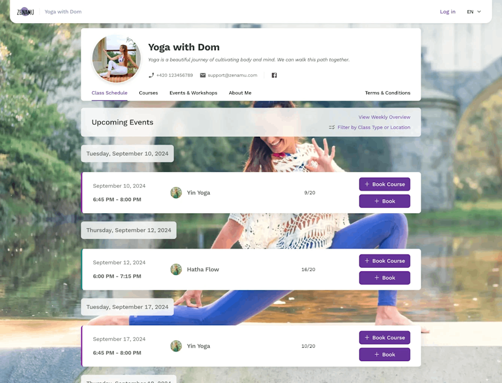 An image of the Zenamu user interface for Yoga with Dom.
