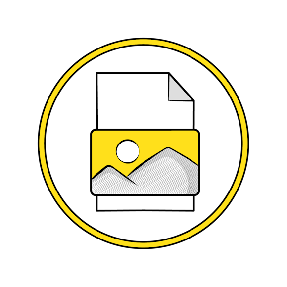 image file options - icon showing a document or image file with a landscape design inside a circular yellow border