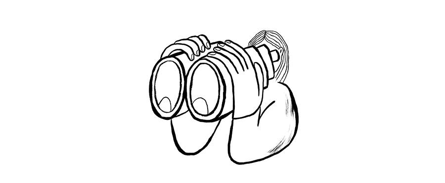 Illustration of a person looking through binoculars.