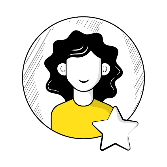strong brand persona - Minimalist black and white illustration of a figure with flowing hair wearing a yellow shirt