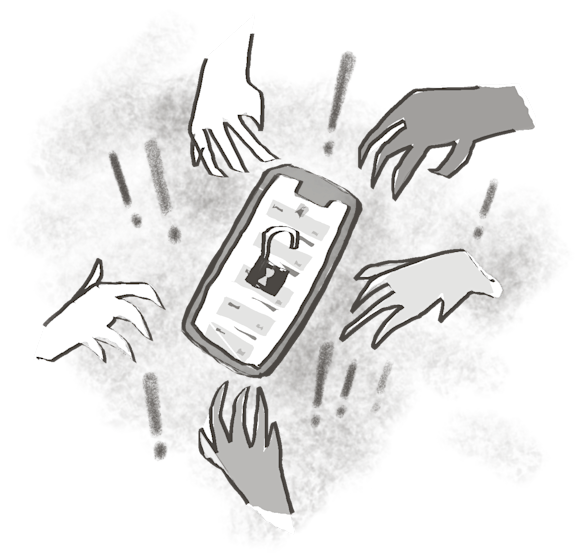 Hands reaching for a phone with an unlocked lock on the screen