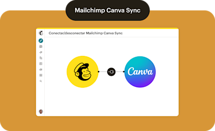 Los logotipos de Mailchimp y Canva están conectados por un ícono de enchufe que muestra dónde puedes conectar o desconectar la sincronización de Mailchimp y Canva.