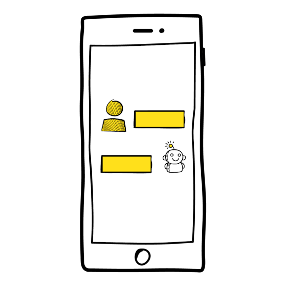 A smartphone displaying a conversation between a person and AI chatbot