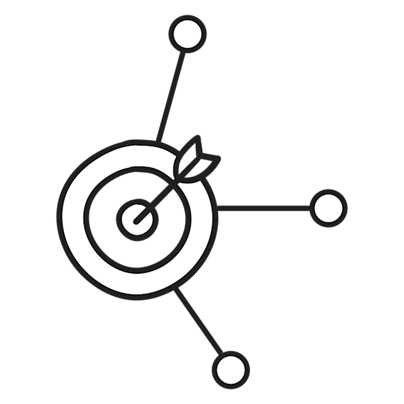 Graphic of a bullseye with 3 lines coming off of it