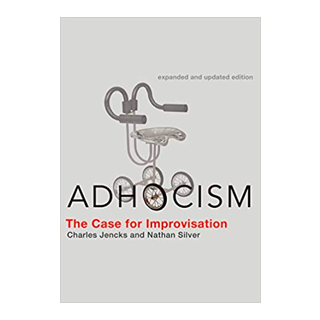 Book cover of "Adhocism: The Case for Improvisation" showing abstract curved line drawing against white background