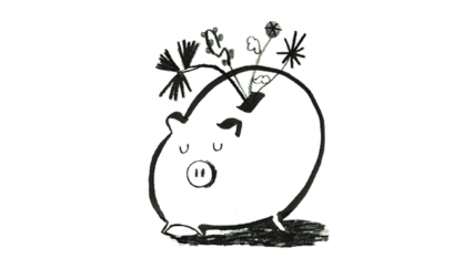 Piggy bank with flowers coming out of the coin slot.