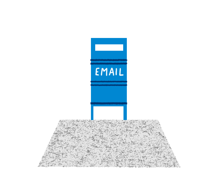 A bright blue mailbox labeled "EMAIL" stands on a textured gray surface, illustrated in a simple, minimalist style