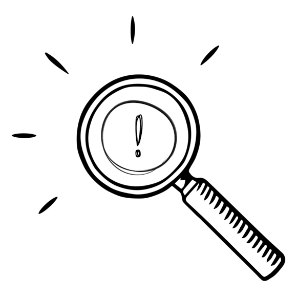 magnifying glass with exclamation point in the middle