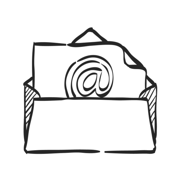 Simple black line drawing of an envelope with an @ symbol, representing email or digital communication