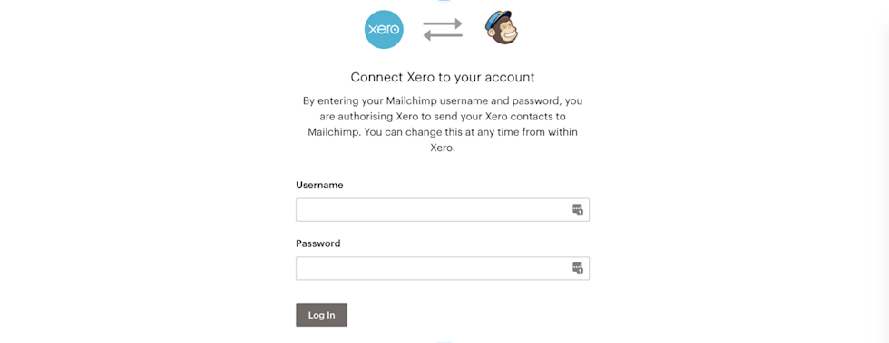 Image showing the connection process for Xero for Mailchimp