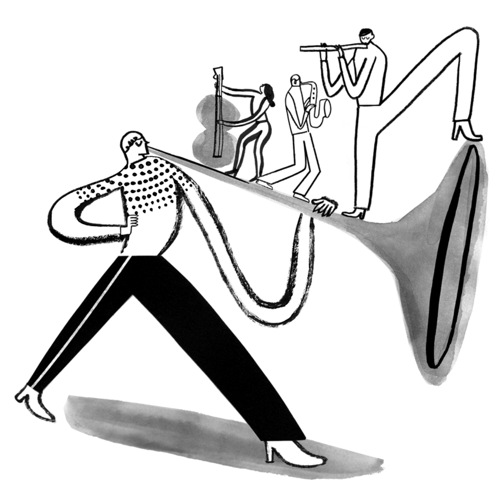 A trumpet man and his band of cohorts. These people have spunk. No question about it.