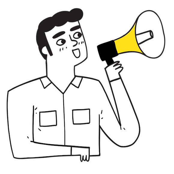 Graphic of a salesperson with a megaphone