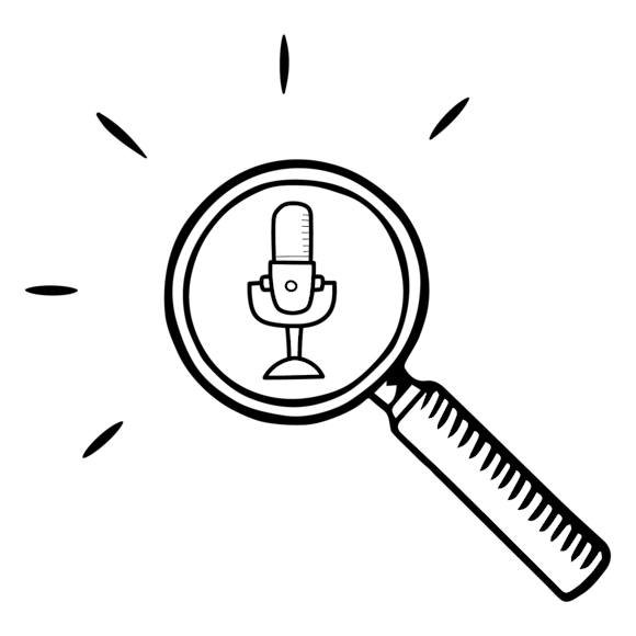 magnifying glass and microphone