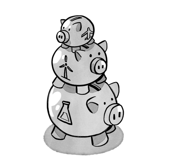 Three piggy banks stacked