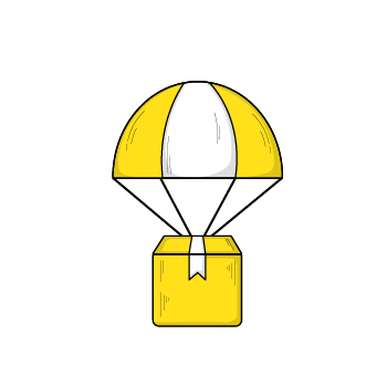 what is dropshipping - Simple line drawing showing a yellow package with a parachute