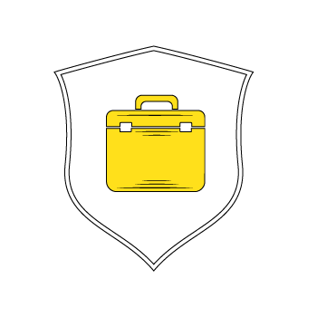 text messaging law violation - line drawing of a shield with a yellow briefcase icon