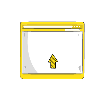 website footer - illustration of an interface with an upwards facing arrow at the bottom of the screen