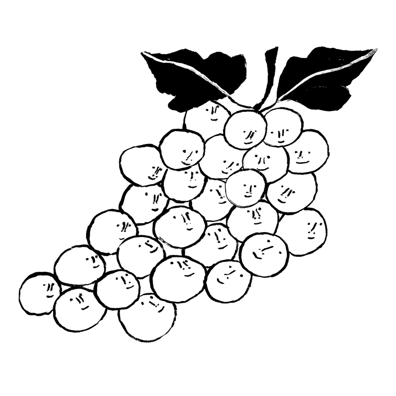 A grape bunch with tiny faces.