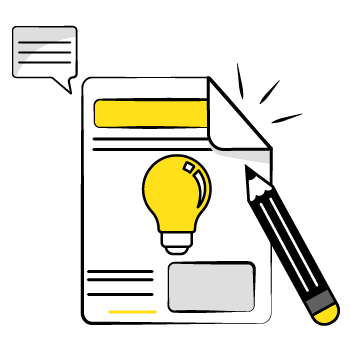 great lead magnets - illustration of a document with a lightbulb on it and a chat bubble and pencil overlapped