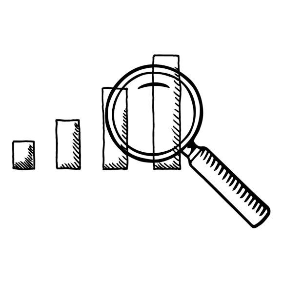 Bar graph with magnifying glass