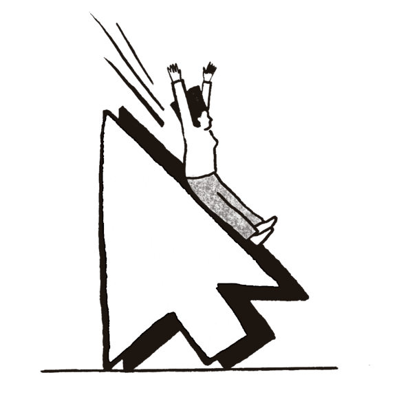 Person sliding down a large cursor