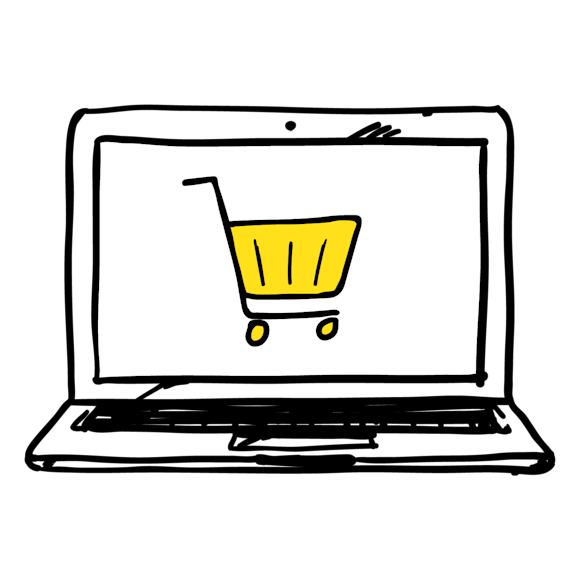 computer screen with shopping cart graphic