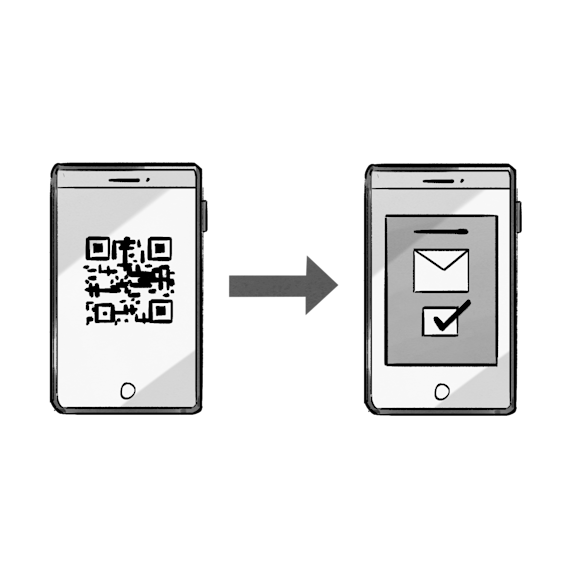 phones with qr code and email icon