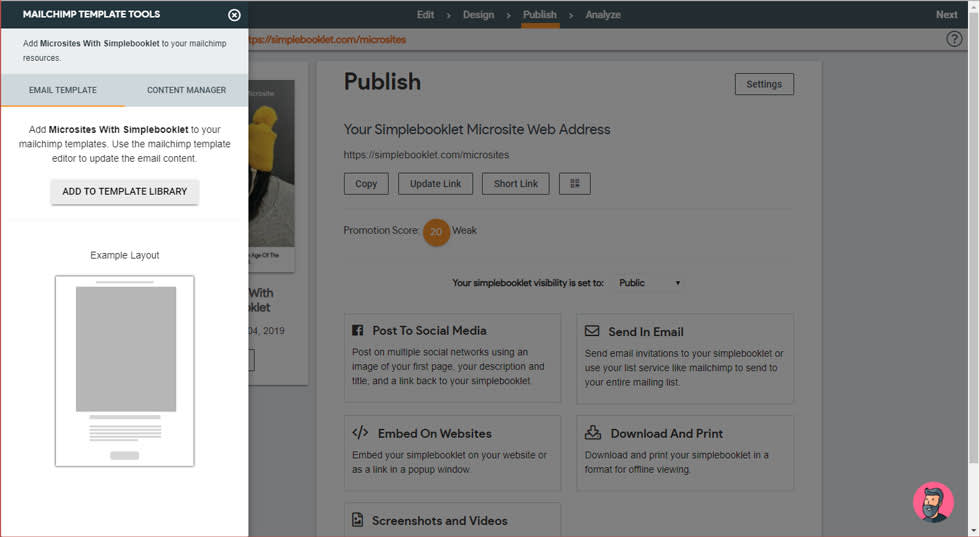 Image of instructions on a page to publish mailchimp template.
