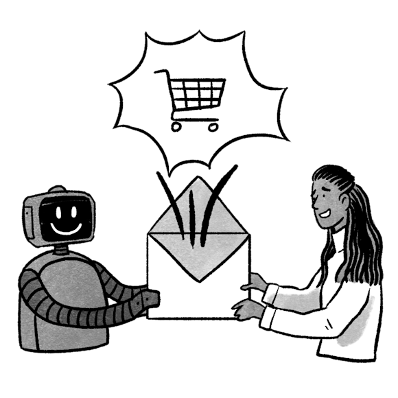 Robot and person opening an email