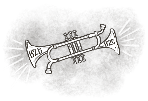 Double sided trumpet that represents b2b vs b2c