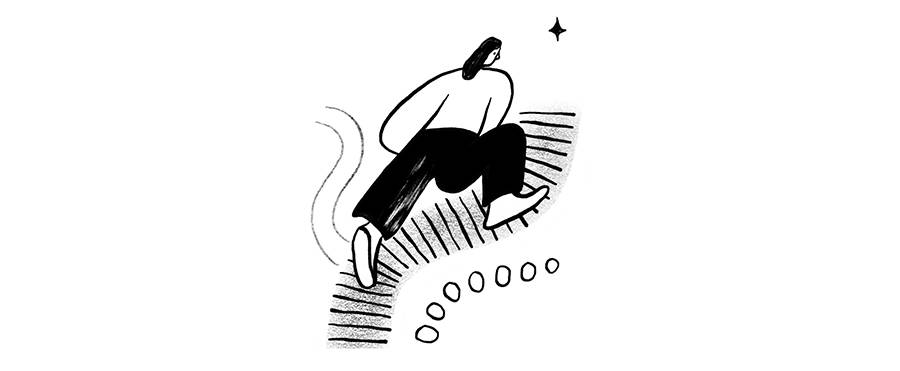 An illustration of a person climbing up stairs. 