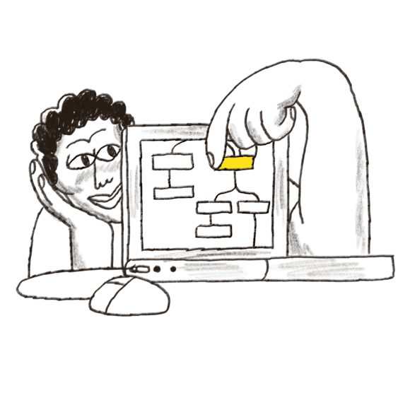 Abstract illustration of a man creating a flow chart