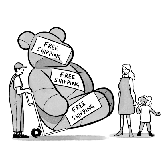 Large stuffed bear with “free shipping tags”