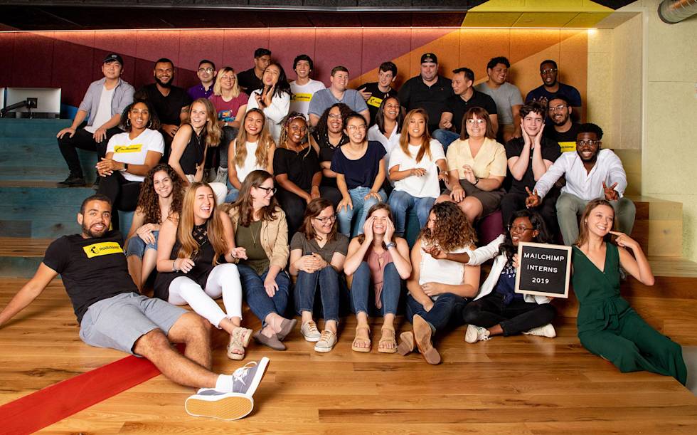 Mailchimp's 2019 summer interns pose for a funny picture.